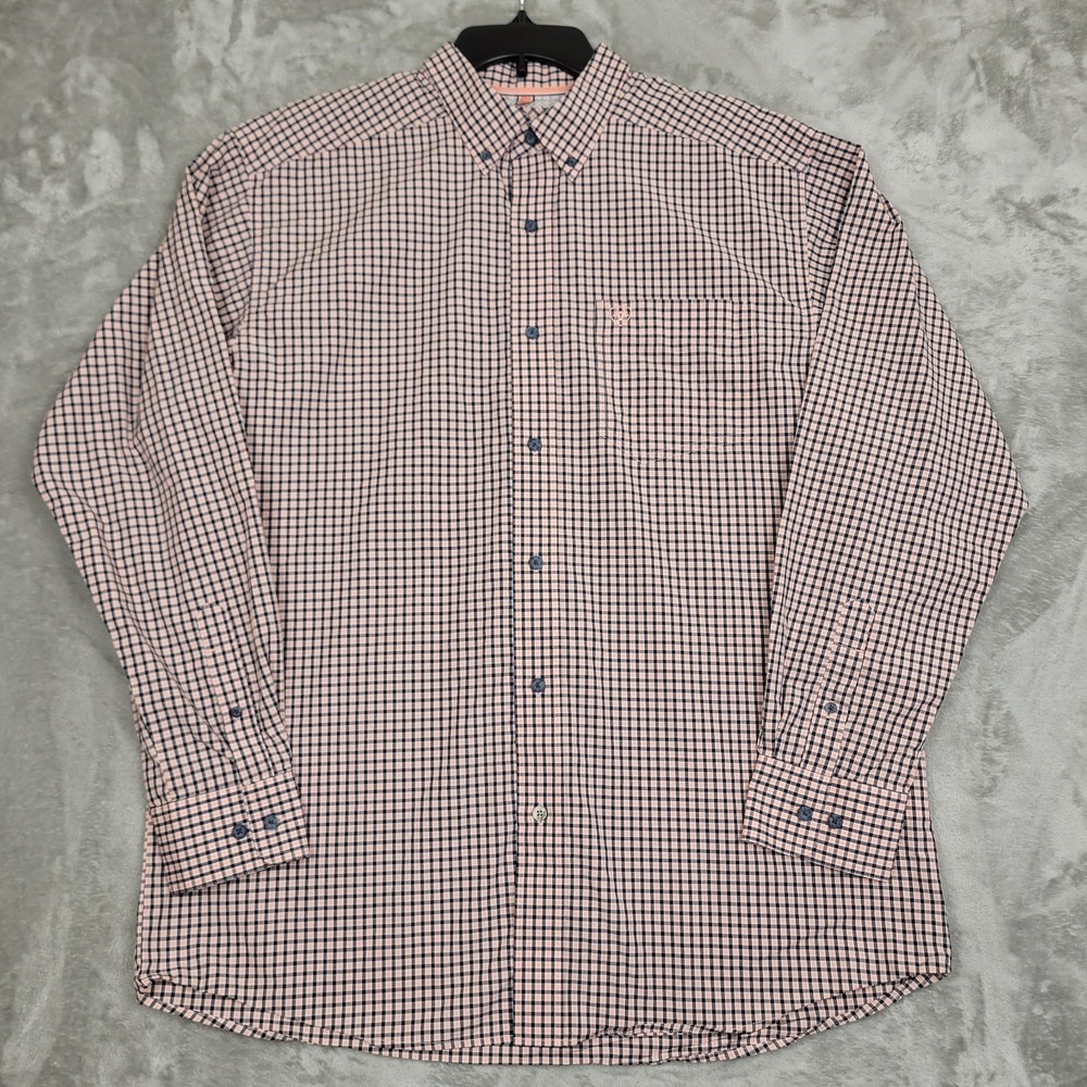 Ariat Pro Series Men's L Pink Black Check Western Long Sleeve Button Down Shirt